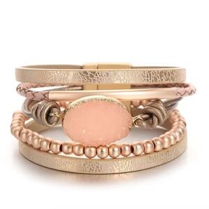 NWT Rose & Gold Leather Bracelet with Crystal Accents